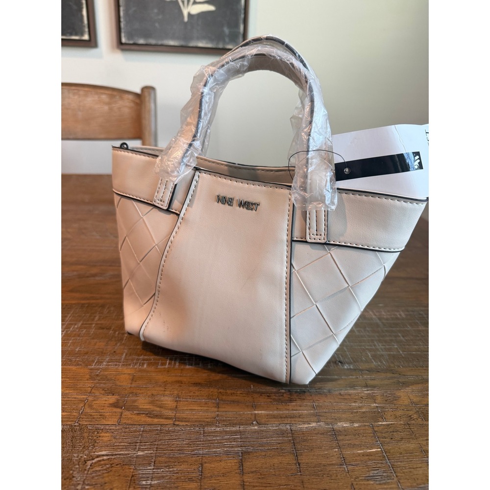 NEW‎ Nine West Bex Mini Tote Bag Milk White Quilted Lattice Crossbody
